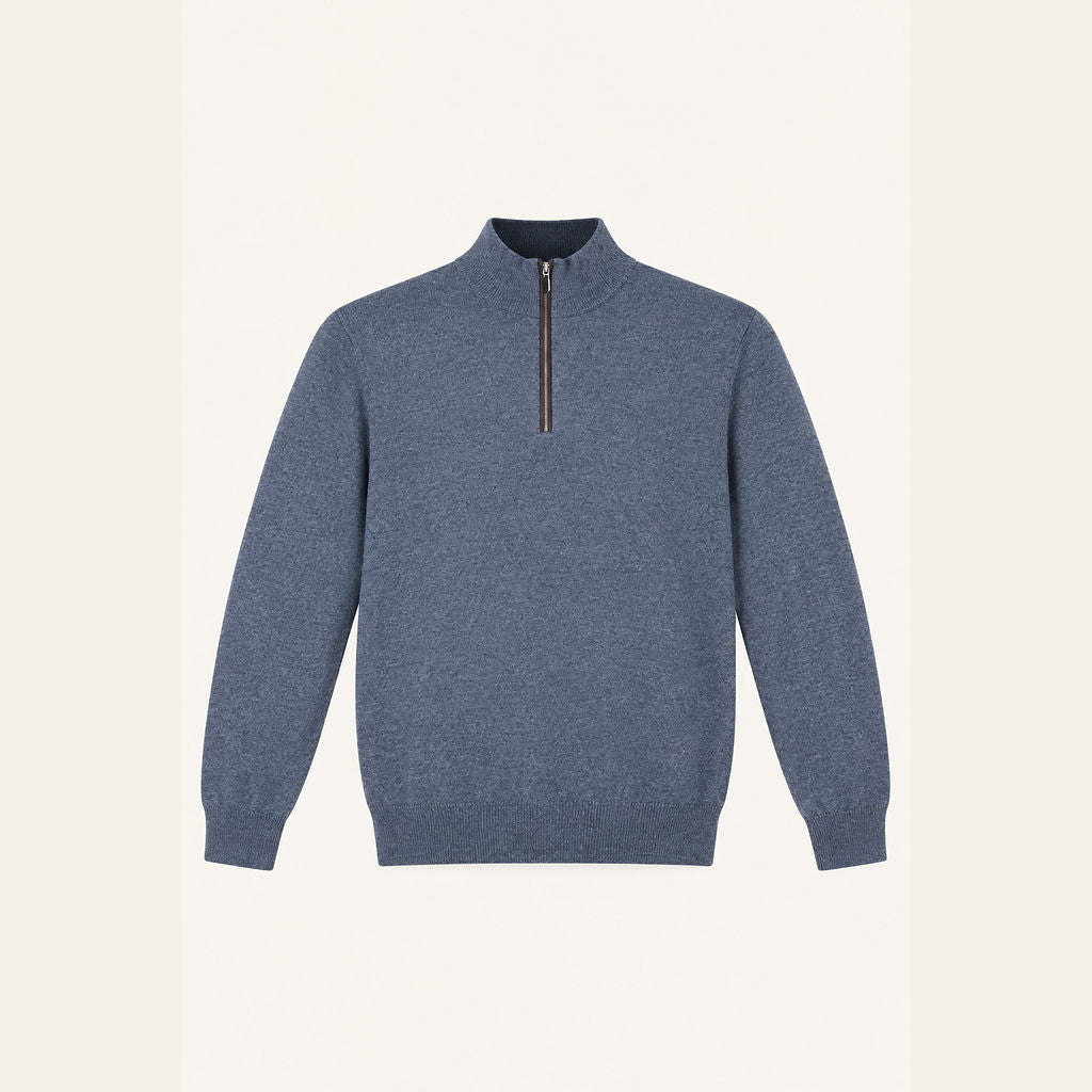 Cashmere Blend Quarter-Zip Sweater - Grey