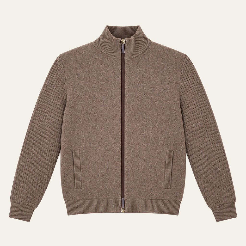 Cashmere Reversible Knitted Bomber - Tobacco Brown