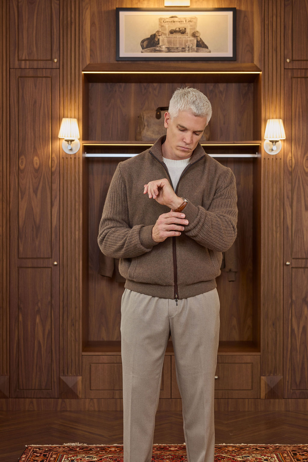 Cashmere Reversible Knitted Bomber - Tobacco Brown